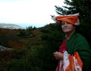 TA wearing an orienteering flag