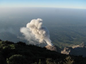 Santiaguito erupting at sunrise