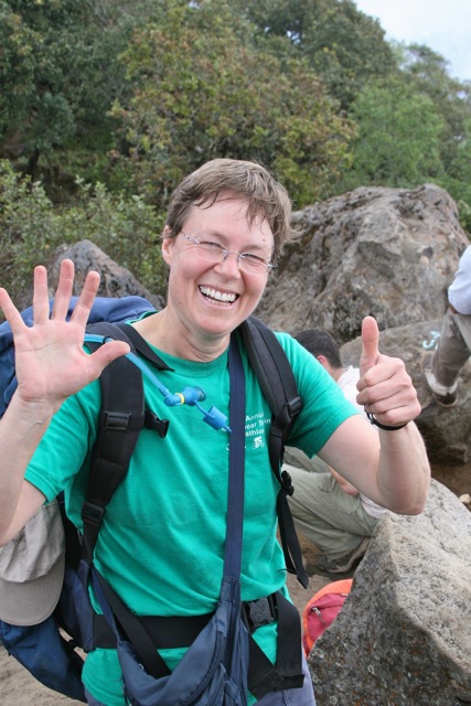 Marian celebrating the sixth volcano