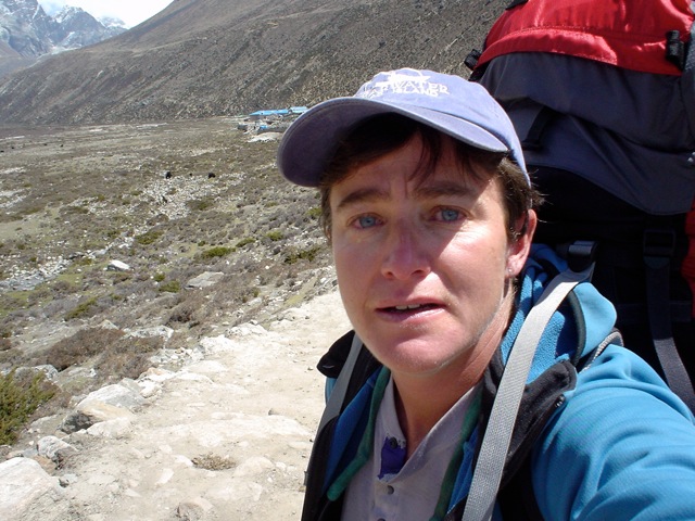 Turning My Back on A Dream TA trekking down from Pheriche having decided her Everest 1.0 expedition was over